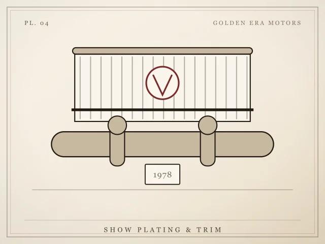 Illustration of a re-plated front bumper, grille and emblem