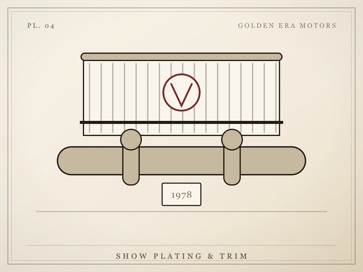 Illustration of a re-plated front bumper, grille and emblem